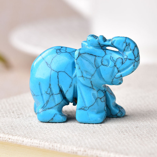 Blue Turquoise Gemstone Crystal Elephant Statue