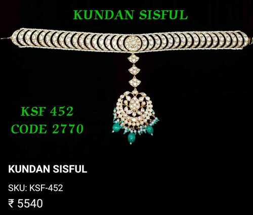 GOLD PLATED KUNDAN SHEESHPHOOL WITH GEEN TIKA