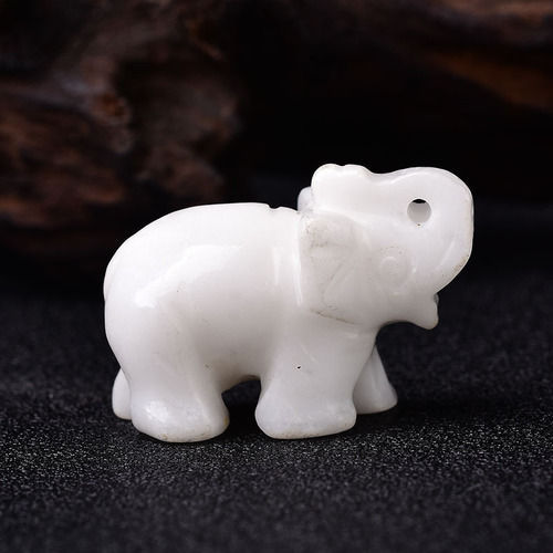 White Jade Gemstone Crystal Elephant Statue