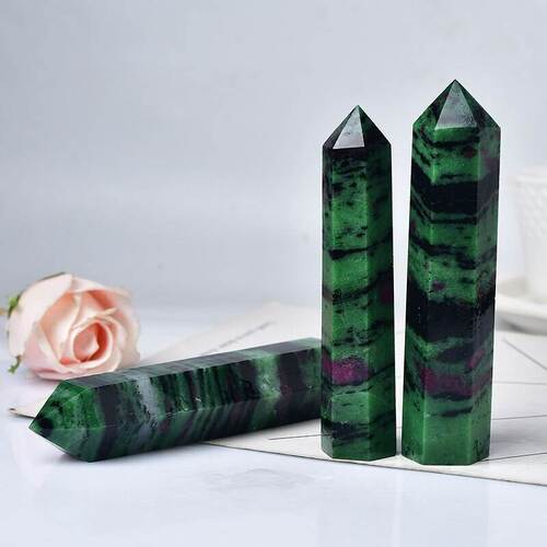 Ruby Zoisite Crystal Tower Point Pencil Obelisk Healing Wand Stick
