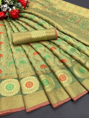 Sima Green Soft Cotton Silk Saree