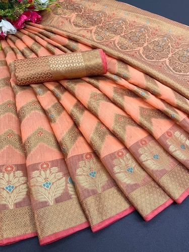 Sima Orange Soft Cotton Silk Saree