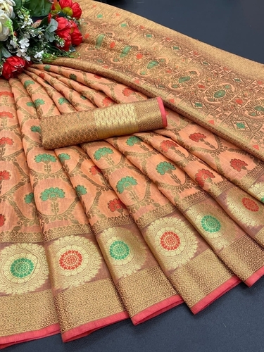 Sima Orange1 Soft Cotton Silk Saree