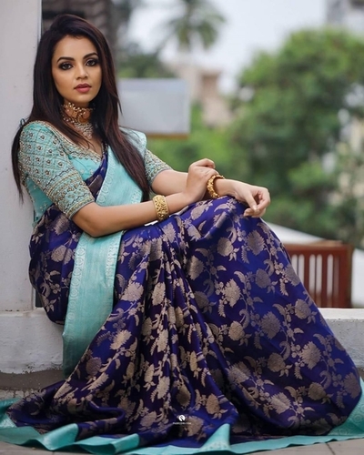 Tanuja Blue Soft Lichi Silk Saree