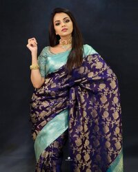 Tanuja Blue Soft Lichi Silk Saree