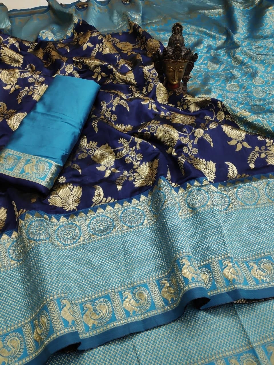 Tanuja Blue Soft Lichi Silk Saree