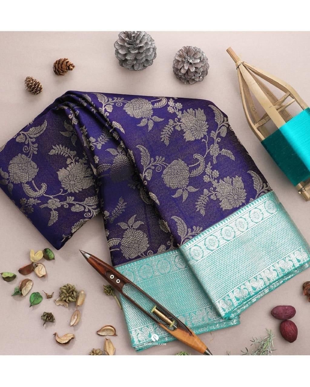 Tanuja Blue Soft Lichi Silk Saree