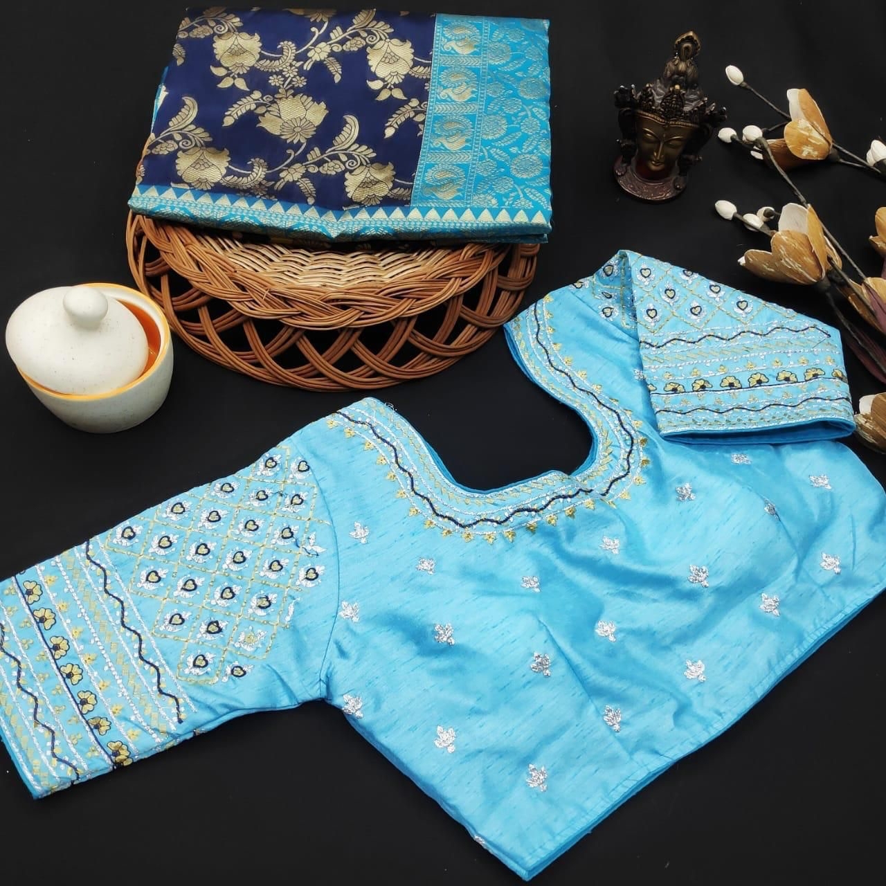 Tanuja Blue Soft Lichi Silk Saree