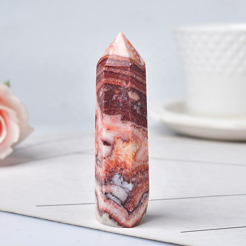 Rhodochrosite Gemstone Crystal Tower Pencil Point Healing Wand Stick