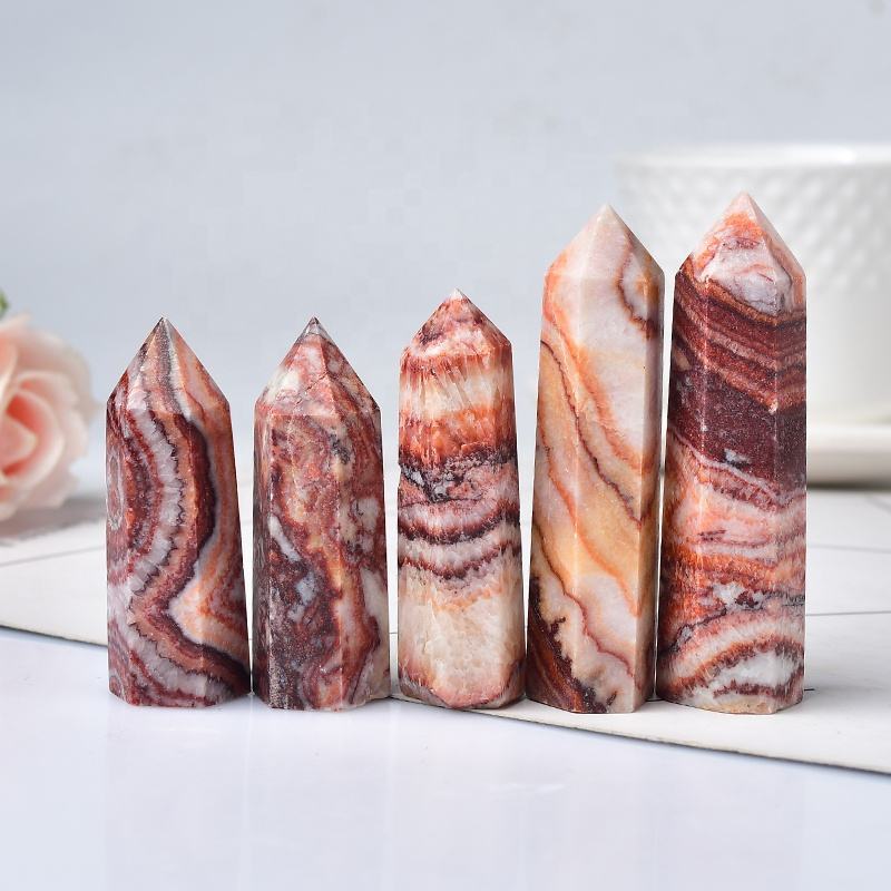 Rhodochrosite Gemstone Crystal Tower Pencil Point Healing Wand Stick