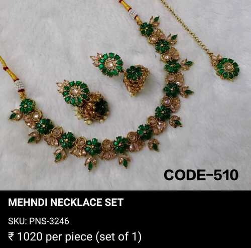 MEHANDI FINISH GREEN STONE NECKLACE SET