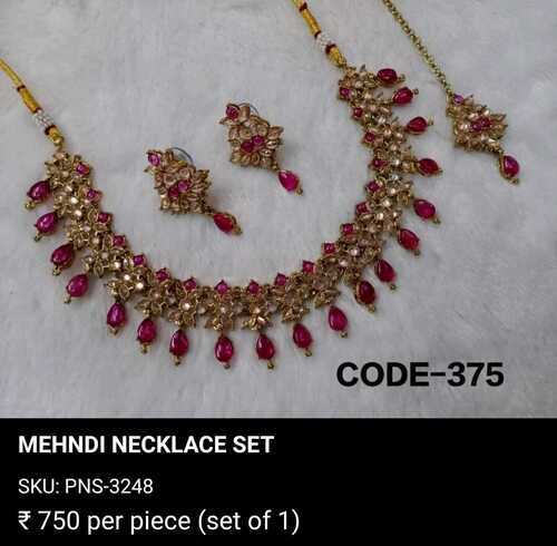 Mehandi Finish Ruby Necklace Set