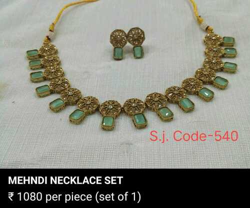 MEHANDI FINISH LIGHT GREEN NECKLACE SET