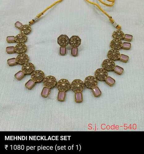 Flower Design Pink Color Mehandi  Necklace Set