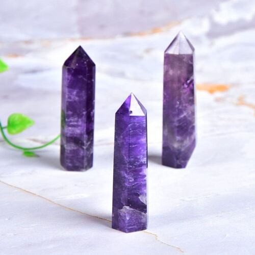 Purple Amethyst Gemstone Crystal Tower Pencil Point Healing Wand Stick
