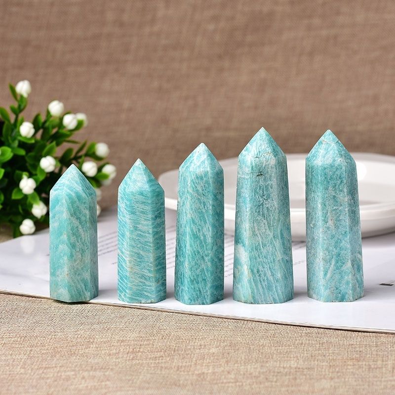 Green Amazonite Gemstone Crystal Tower Pencil Point Healing Wand Stick