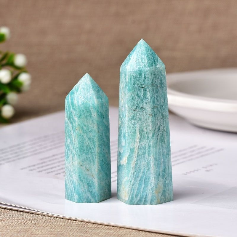 Green Amazonite Gemstone Crystal Tower Pencil Point Healing Wand Stick