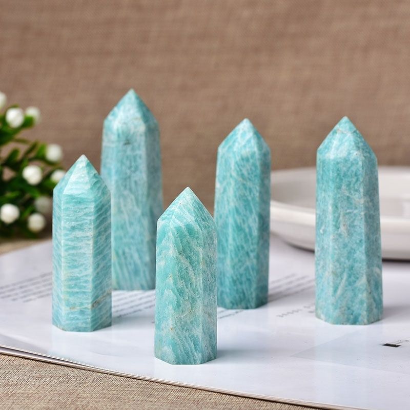 Green Amazonite Gemstone Crystal Tower Pencil Point Healing Wand Stick