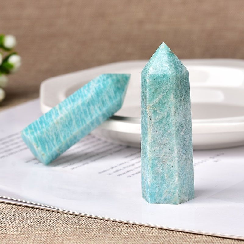 Green Amazonite Gemstone Crystal Tower Pencil Point Healing Wand Stick