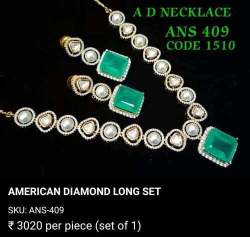 GREEN COLOUR AMRICAN DIAMOND LONG SET
