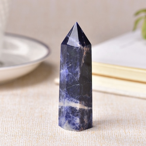 Blue Sodalite Gemstone Crystal Tower Pencil Point Healing Wand Stick