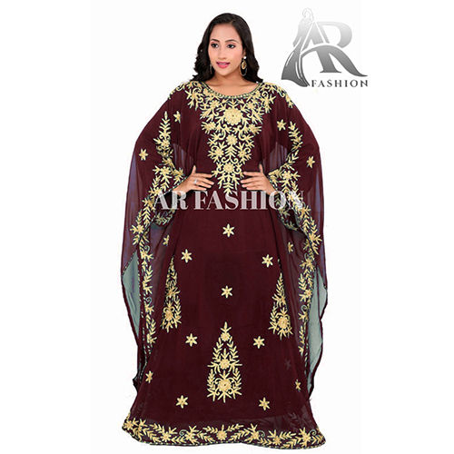 Royal Dubai Moroccan Aaree work Arabians Abaya Georgette Kaftan