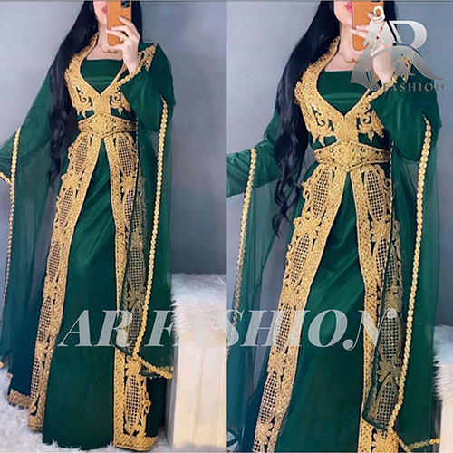 Royal Modern Dubai Moroccan Party Wear Aaree Work Design Jalabiya Jacket Dress