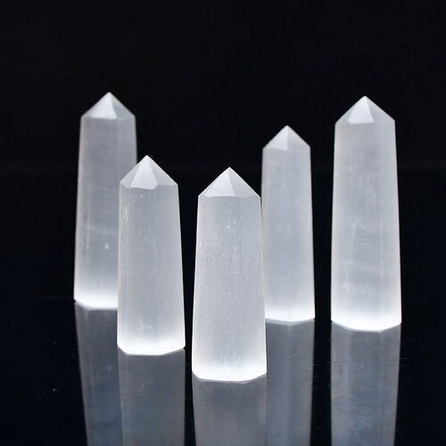 White Selenite Gemstone Crystal Tower Pencil Point Healing Wand