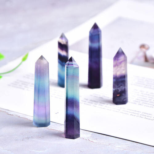 Fluorite Gemstone Crystal Tower Pencil Point Healing Wand Stick