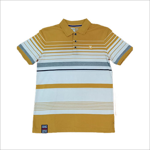 Cotton Mens Striped Polo Collar Tshirt