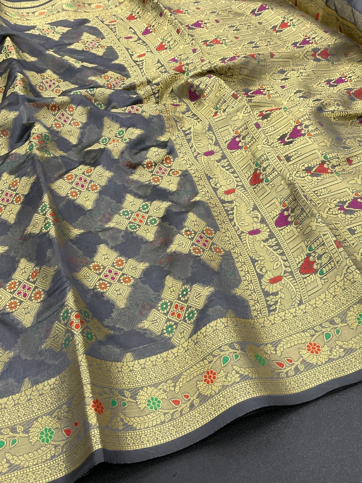 Nisha Grey Soft Cotton Pattu Kanjivaram Silk