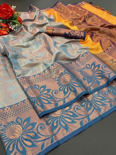 Gulmahar Sky-Blue Kanjivaram Silk Saree