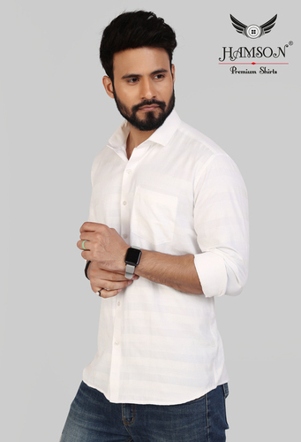 MENS COTTON BLENDED STRIPES SHIRTS ACE 2 - Cotton Blend, Size L/XL/XXL, Color White | Standard Collar, Anti-Wrinkle, Breathable, Full Sleeve