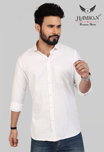 MENS COTTON BLENDED STRIPES SHIRTS ACE 3 - Cotton Blend Standard Collar Full Sleeves White | Anti-Wrinkle Breathable Washable