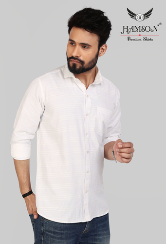 MENS COTTON BLENDED STRIPES SHIRTS ACE 4 - Cotton Blend, Sizes L/XL/XXL, Color: White | Anti-Wrinkle, Breathable, Washable, Standard Collar, Full Sleeves