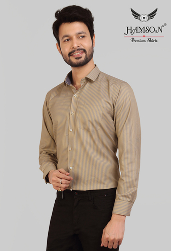 MENS COTTON BLENDED STRIPES SHIRTS ACE 6 - Cotton Blend, Available in L, M, XL, XXL | Beige Color, Standard Collar, Full Sleeves, Anti-Wrinkle, Breathable, Washable