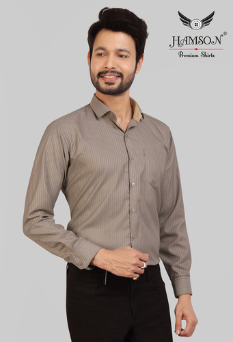 MENS COTTON BLENDED STRIPES SHIRTS ACE 7 - Cotton Blend, Sizes L/XL/XXL, Color Brown | Anti-Wrinkle, Breathable, Full Sleeves, Standard Collar, Washable