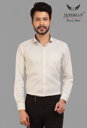 MENS COTTON BLENDED STRIPES SHIRTS ACE 10 - Cotton Blend, Sizes: L, M, XL, XXL, Color: Beige | Features: Anti-Wrinkle, Breathable, Washable