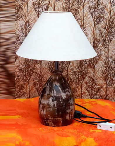 Wooden Table Lamps - Mango Wood, 18 Inch Height, Brown Rustic Finish, 10 Inch Fabric Shade - Customizable Color & Logo, Antique Imitation Style
