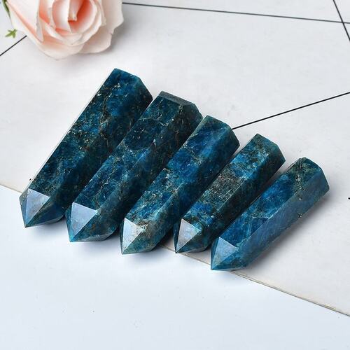 Blue Apatite Gemstone Crystal Tower Pencil Point Healing Wand Stick Grade: Aaa