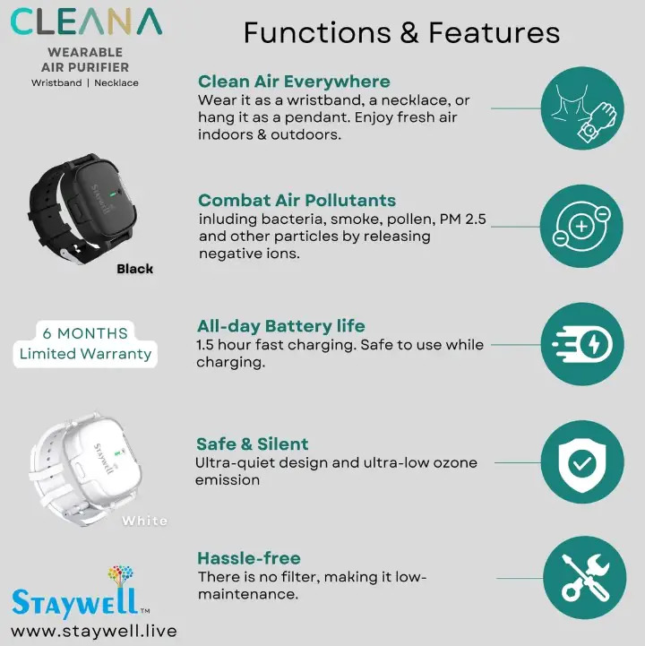 Staywell (Wristband / Necklace) Wearable Air Purifier