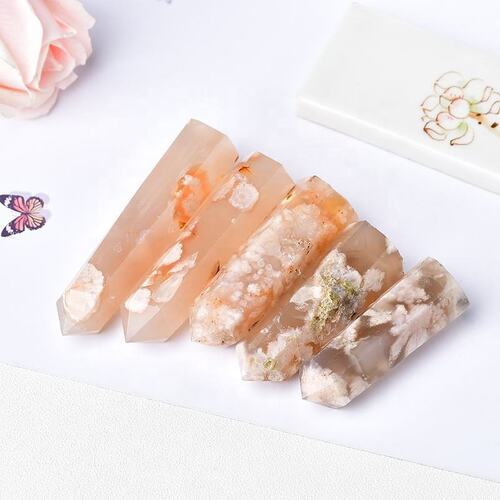 Cherry Blossom Gemstone Crystal Tower Pencil Point Healing Wand Stick
