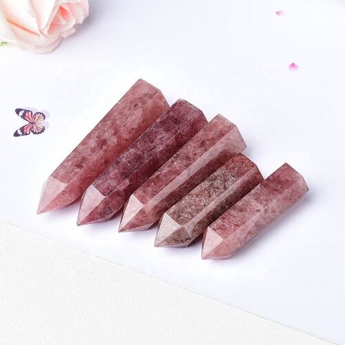 Strawberry Quartz Gemstone Crystal Tower Pencil Point Healing Wand Stick