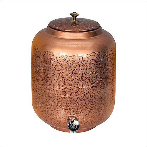 Metallic Brown Copper Embossed Design Dispenser Matka