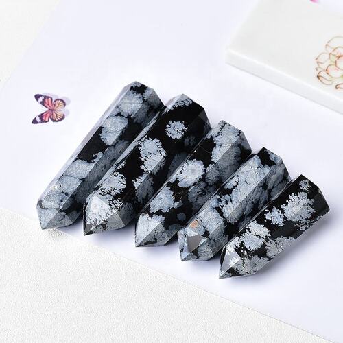 Snowflake Obsidian Gemstone Pencil Point Tower Healing Wand Stick