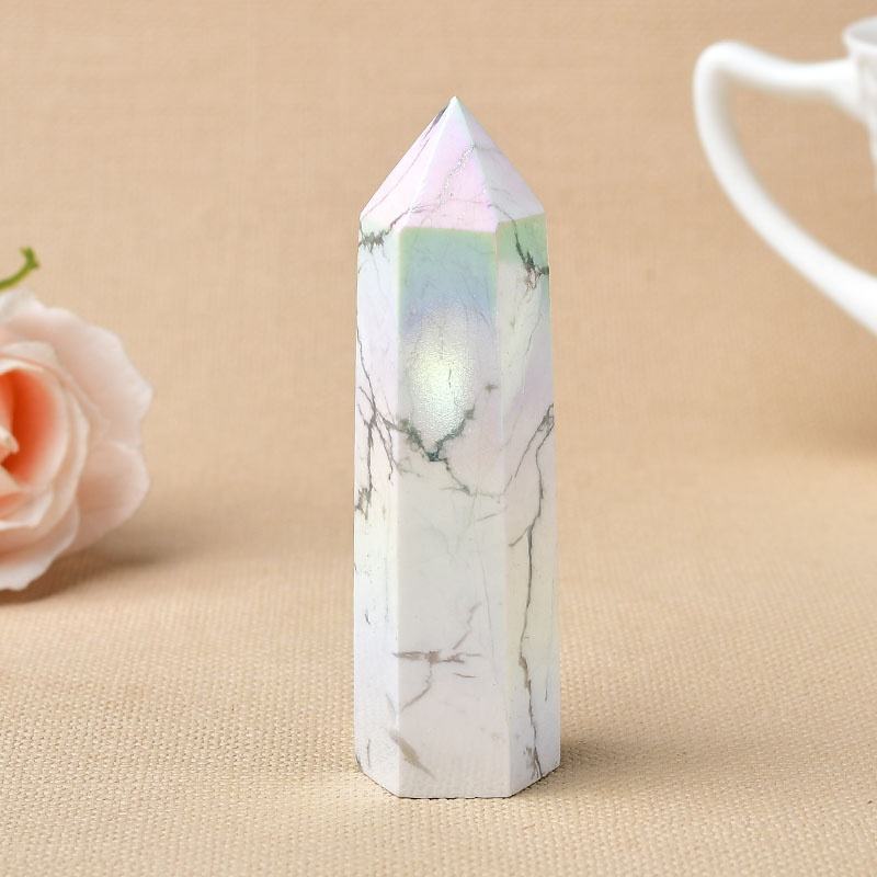 Aura Howlite Gemstone Crystal Tower Pencil Point Healing Wand Stick