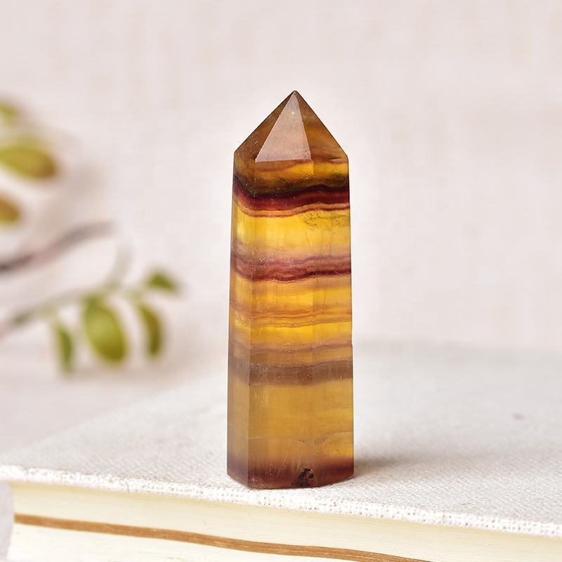 Yellow Fluorite Gemstone Crystal Pencil Point Tower Healing Wand Stick