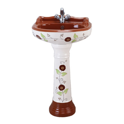 Ceramic 570X460X860Mm Brown Pedestal Wash Basin