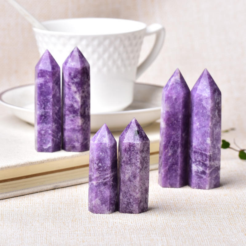 Purple Lepidolite Gemstone Crystal Tower Pencil Point Healing Wand Stick