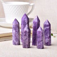 Purple Lepidolite Gemstone Crystal Tower Pencil Point Healing Wand Stick